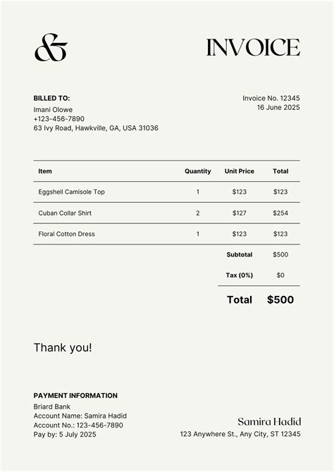 Dior customer service invoice